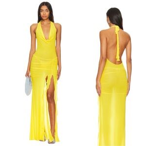 Indah Jlo Mesh Halter Gown